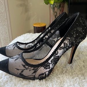 Aldo Swarovski Mesh Lace Embroidered Pointed Toe Stiletto Heels